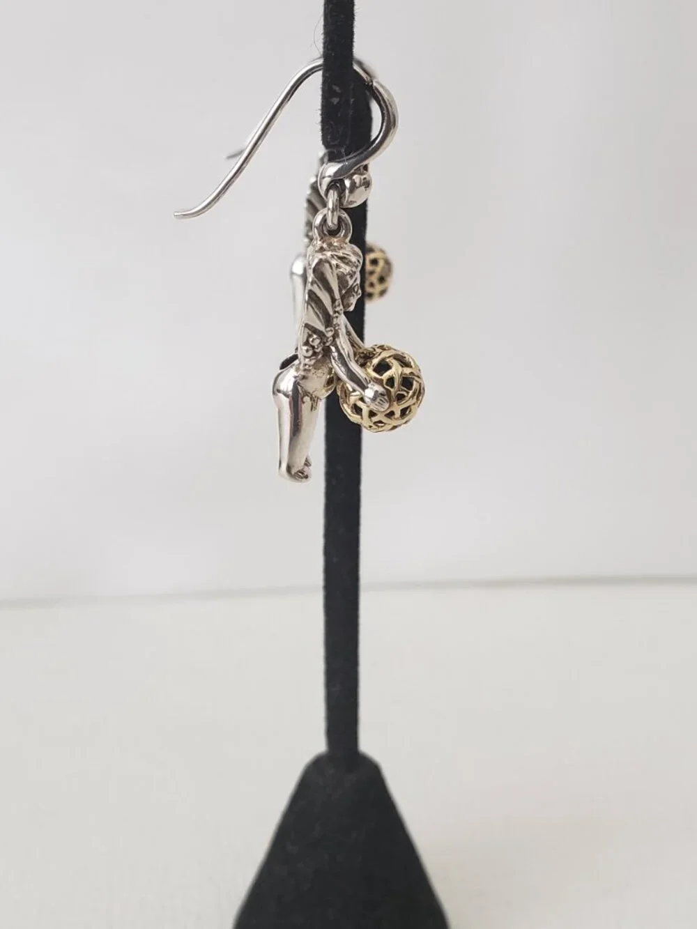 Barry Kieselstein Cord Vintage 14K Gold & Silver Cherub Orb Dangle Earrings